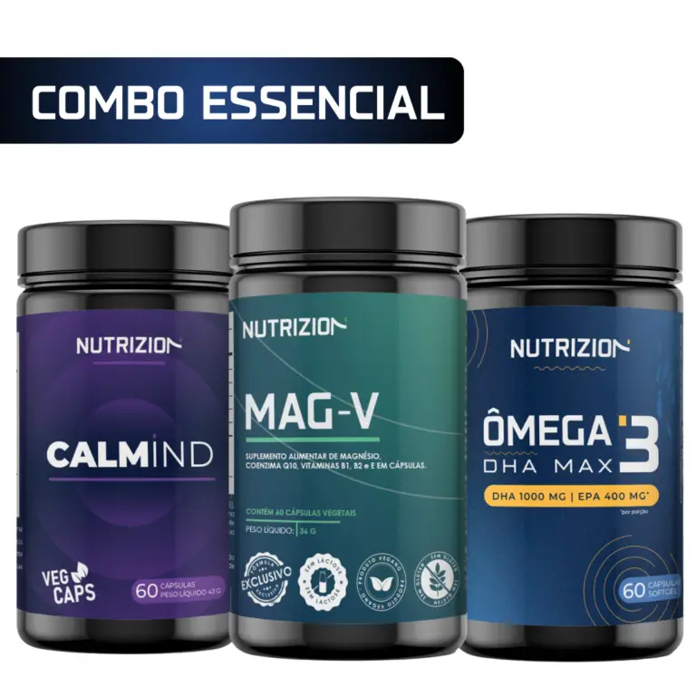 Combo essencial Mag-V, Calmind e Omega 3